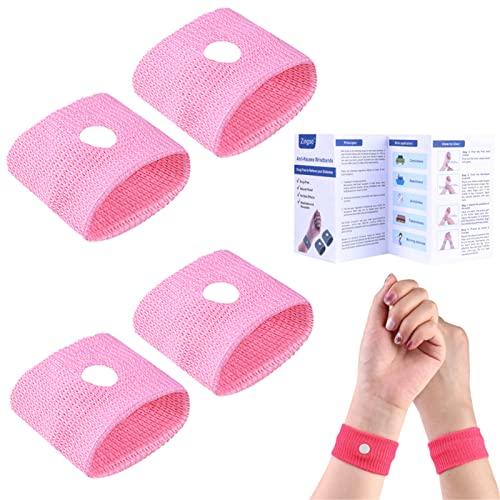 Zingso Zingso Anti Nausea Travel Sickness Wristbands, 2 Pairs Motion Sickness Bands for Kids & Adults Natural Acupressure Nausea Relief Wristbands for Car Sea Flying Trip (Pink+Pink)