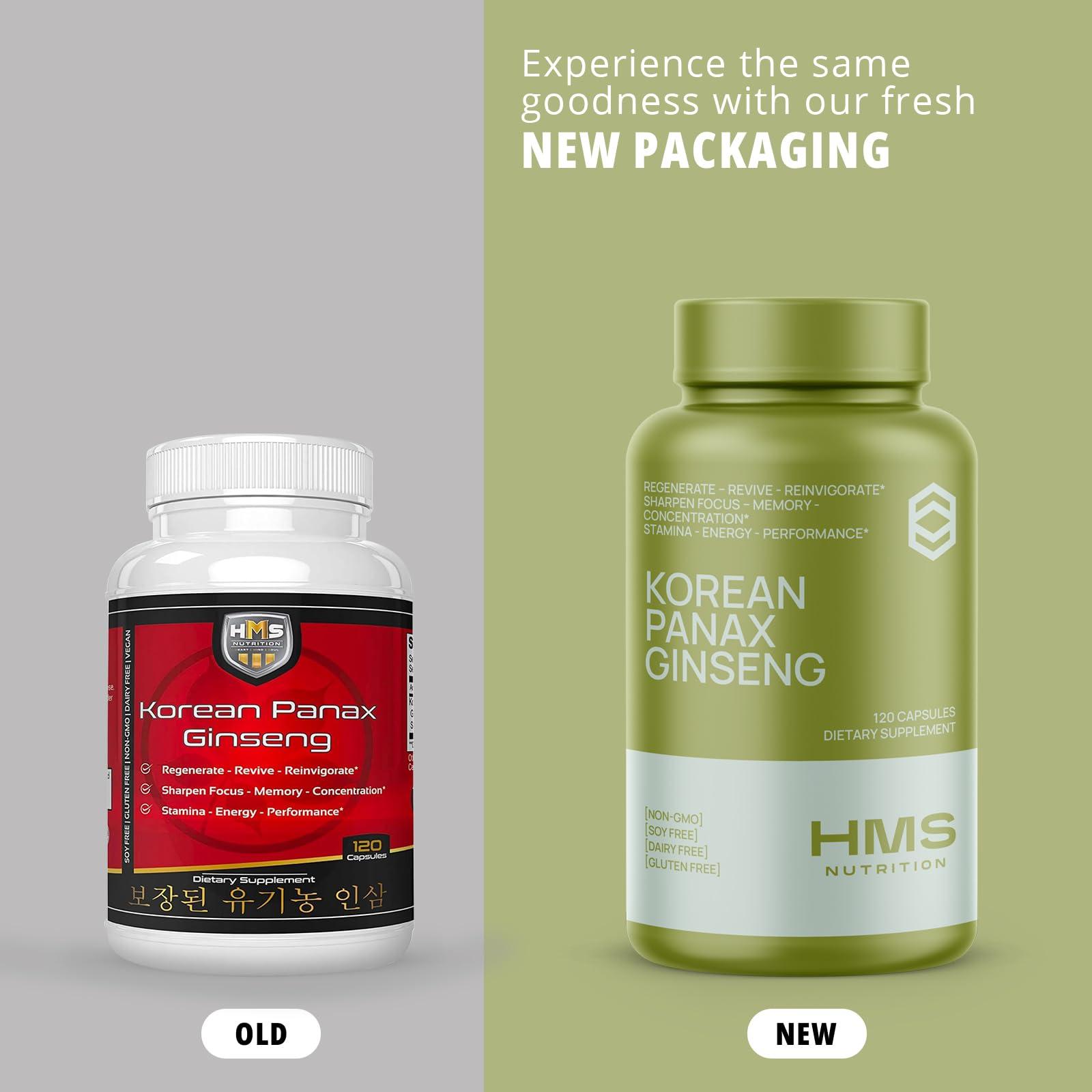 HMS Nutrition Korean Red Panax Ginseng 2000mg 120 Vegan Capsules Super Strength Extract - High Ginsenosides Supports Energy, Stamina, Performance and Mental Health