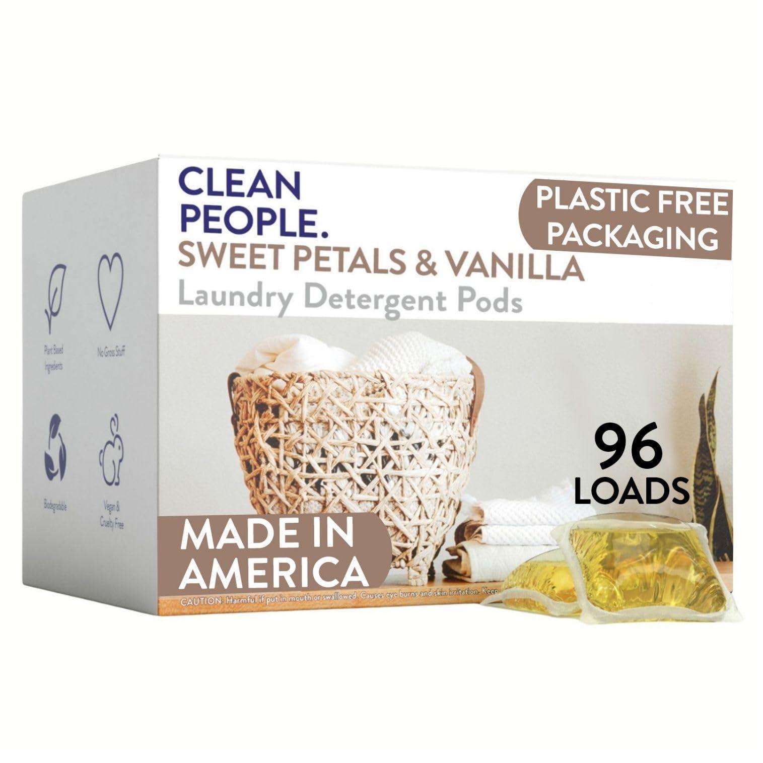 THE CLEAN PEOPLE Clean People Laundry Detergent Pods - Hypoallergenic Laundry Pods - Ultra Concentrated, Recyclable Packaging, Stain Fighting - Sweet Petals, 96 Pack