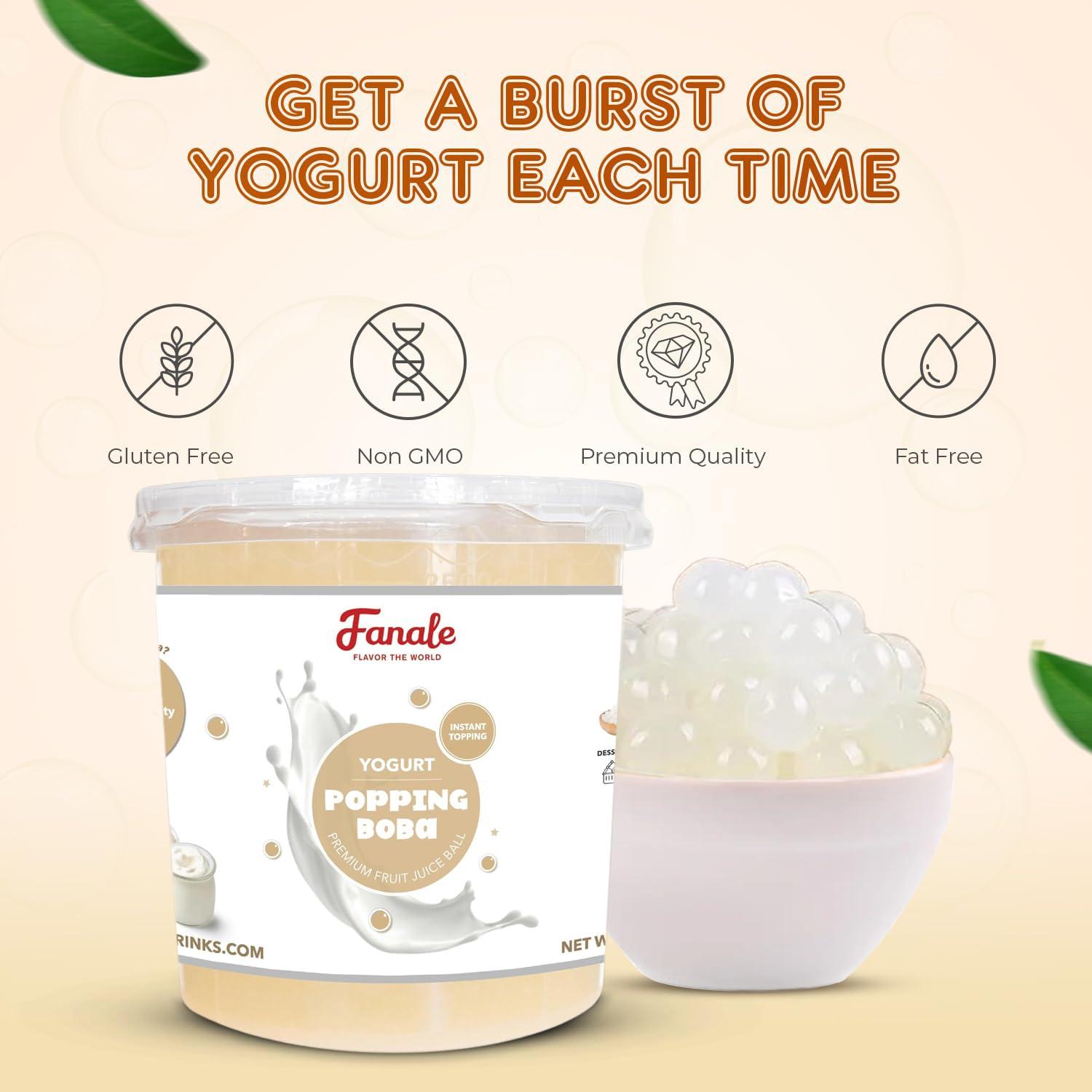 Fanale Fanale Yogurt Popping Boba Pearls, Vegan, Non GMO, Gluten Free, Fat Free, Perfect for Bubble Tea, Smoothies, Ice Cream, Desserts, and Beverages.