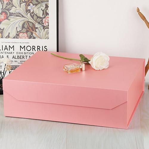 PACKGILO PACKGILO 3 Pcs Matte Pink Extra Large Gift Box with Lid, 19x16x6 Inches, Hard Magnetic Giant Gift Boxes for Presents Clothes Robe Wedding Dress Sweater,Reusable Foldable Bridesmaid Proposal Box