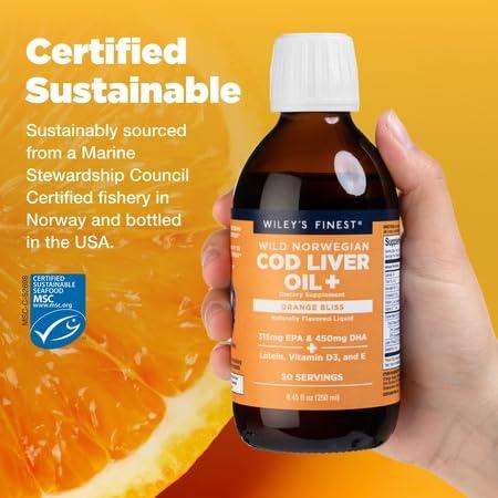 Wiley's Finest Wiley's Finest Wild Alaskan Fish Oil Cod Liver Oil - Orange Flavored Omega-3 Fish Oil Supplement - 755mg Omega-3s - 8.45 Oz (50 Servings)