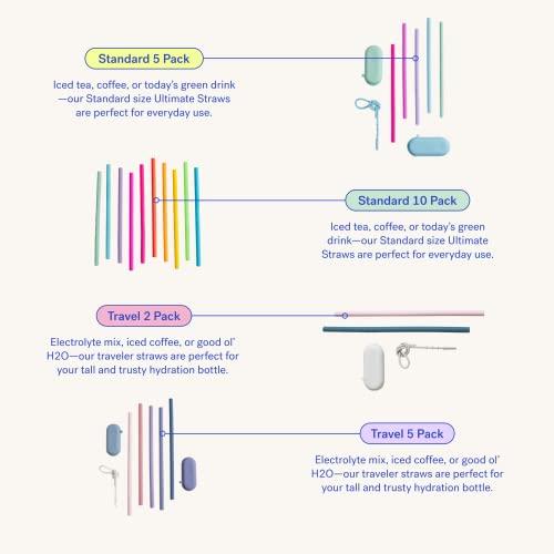 GIR GIR: Get It Right Reusable Silicone Straws with Travel Case and Clean Wand, Eco-Friendly Drinking Straws for Hot and Cold Beverages, 5-Pack (Mist)