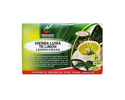 HANAN PERUVIAN SECRETS Hanan Peruvian Secrets Hierba Luisa Te Limon | 100% Natural Lemon Grass | 25 Tea Bags | Naturally Aids in Relieving Occasional Stress, Tension | Promotes Healthy Sleep and Digestion - 3 Pack