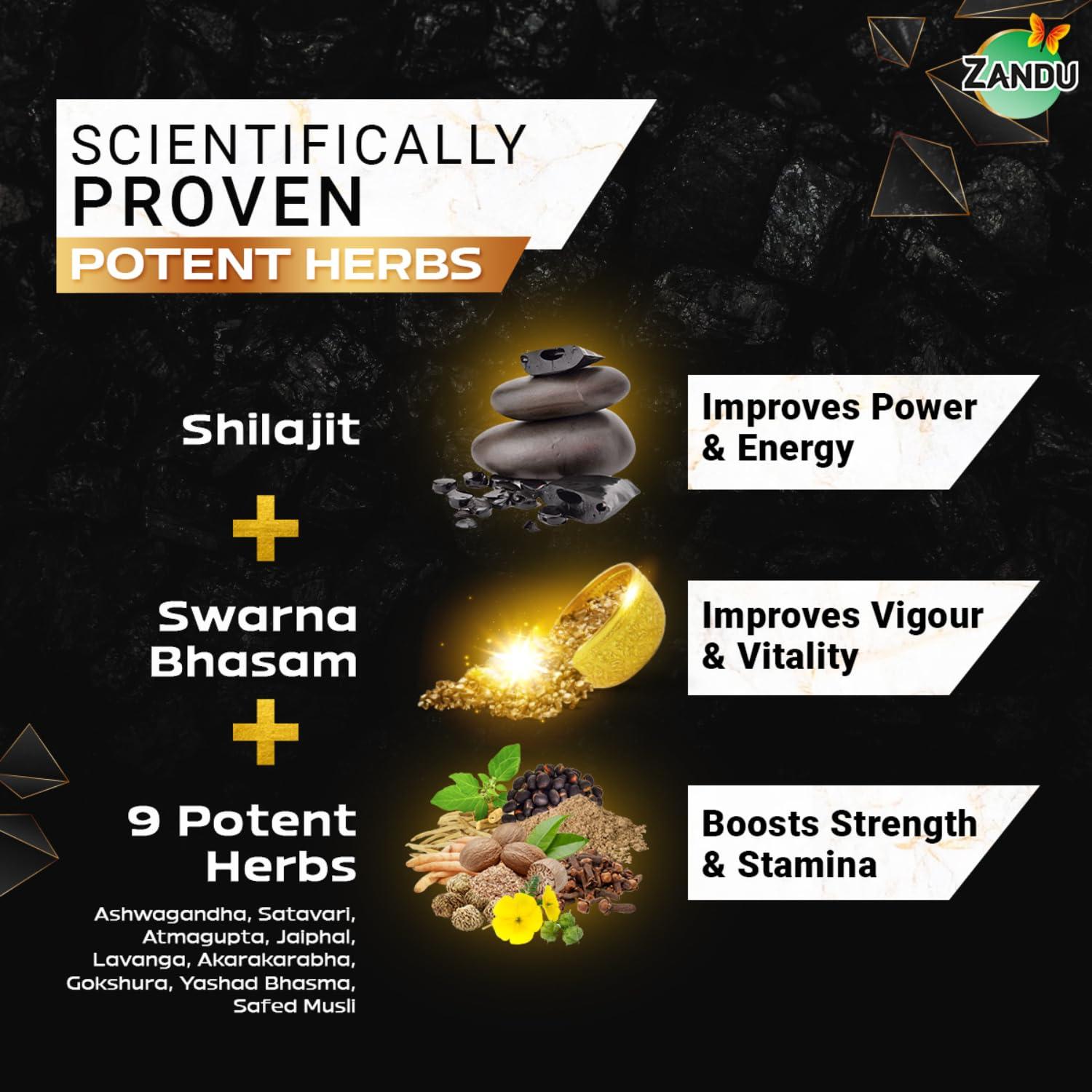 Zandu Zandu Shilajit Gold Plus| Scientifically tested advanced formula| Made using 100% Pure Himalayan Shilajit, Gold & 9 Ayurvedic herbs |Enhances strength, stamina, vigour, vitality and power | 20 Caps