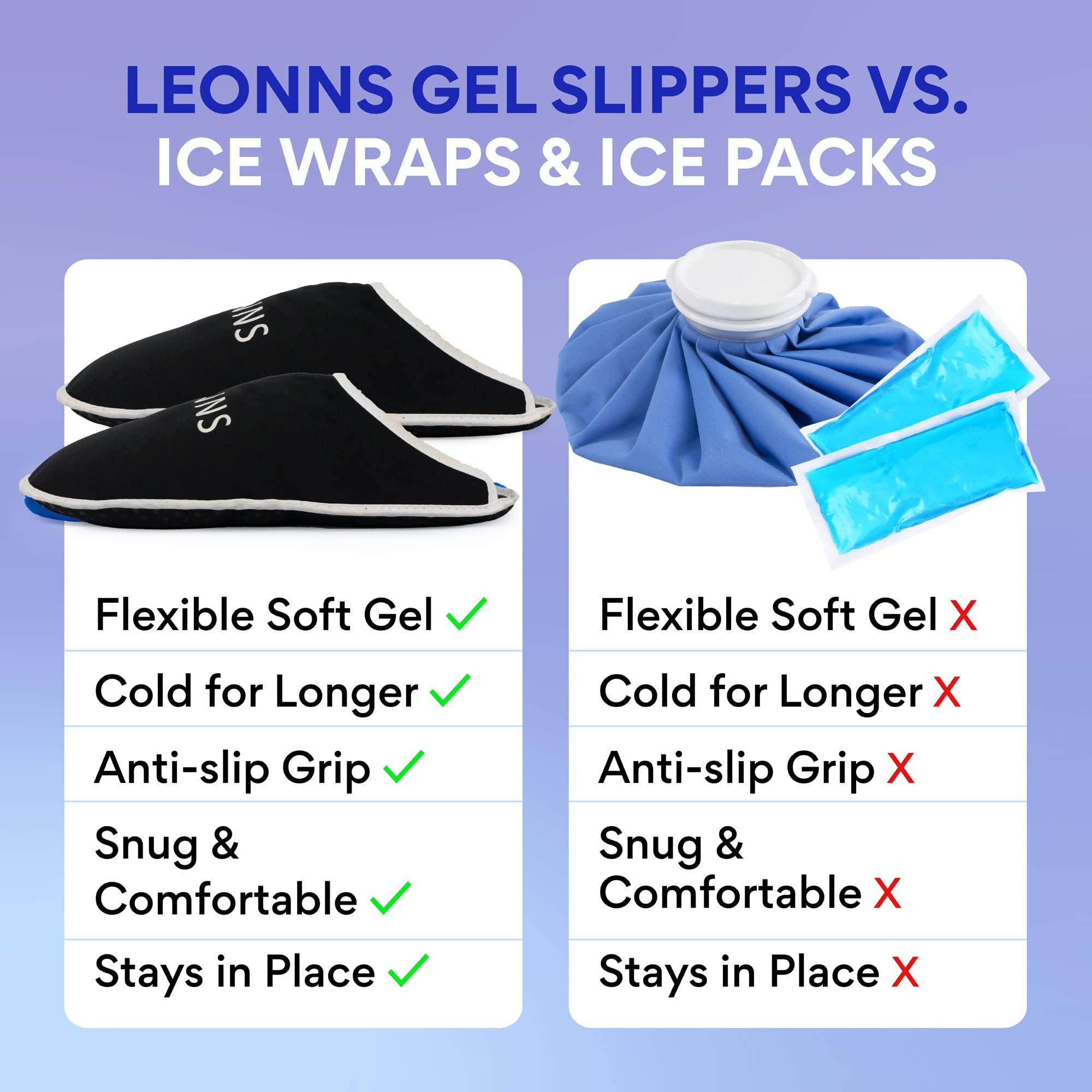 LEONNS LEONNS Gel Ice Pack Slippers - Provides Hot and Cold Therapy for Foot Pain, Neuropathy Pain Relief for Feet, Gout Relief, Swollen Feet, Plantar Fasciitis and Heel Spurs- One Size Fits Most (Black)