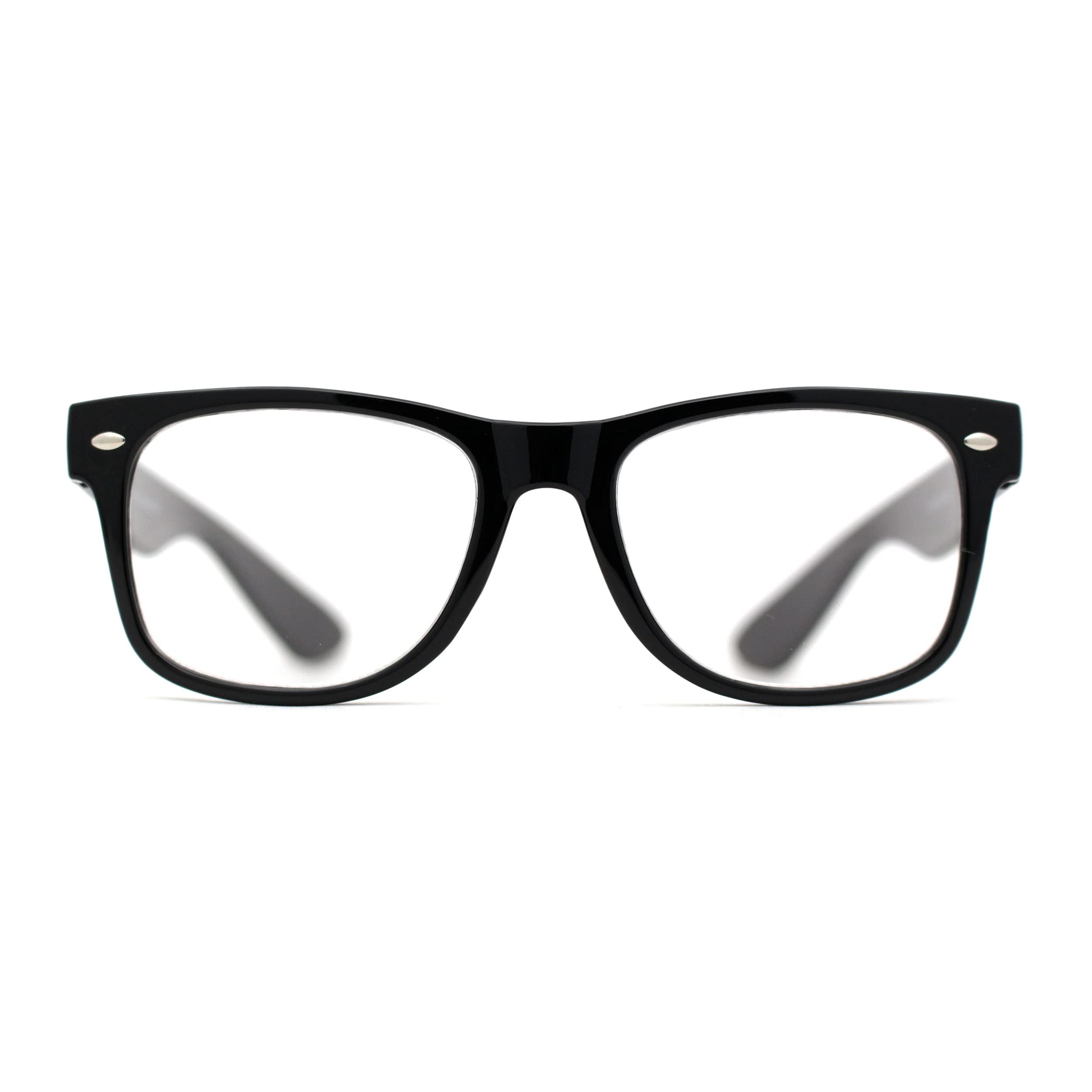 SA106 Classic Hipster Horn Rim Reading Glasses Black +1.5
