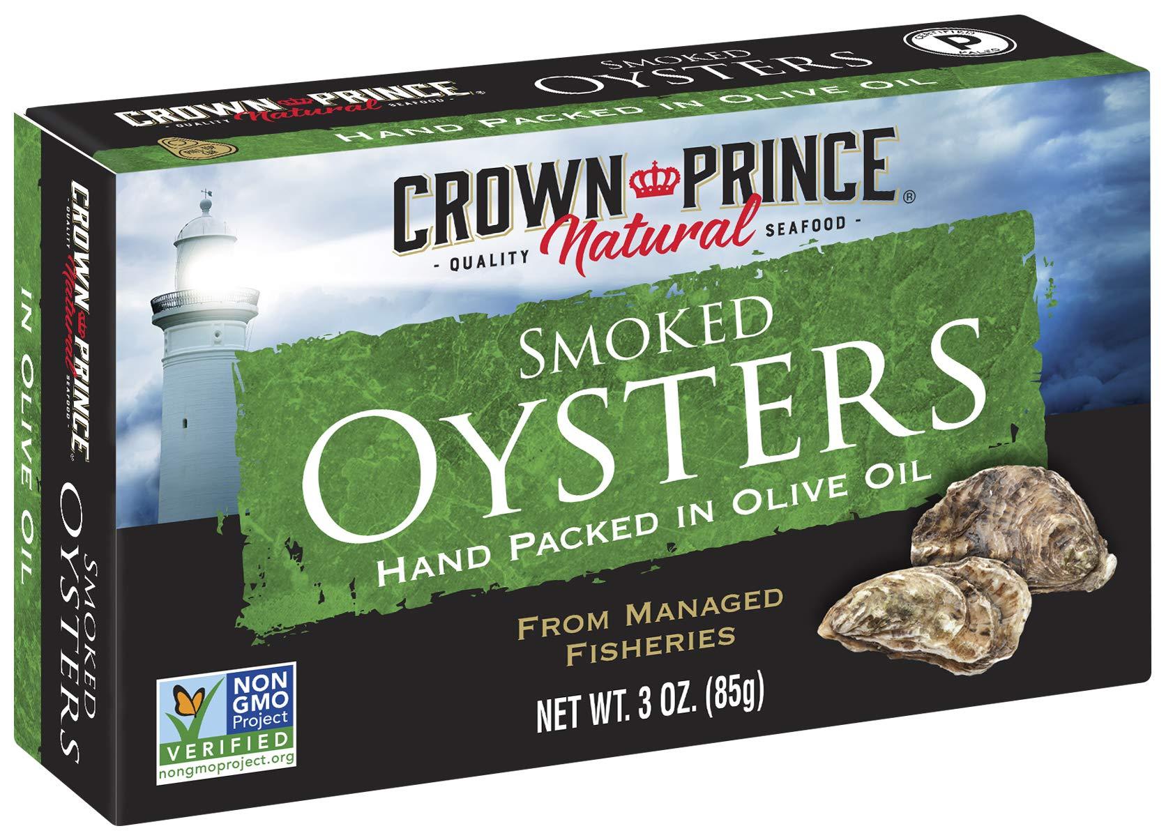 Crown Prince Crown Prince Natural Smoked Oysters in Pure Olive Oil, 3-Ounce Cans (Pack of 18)
