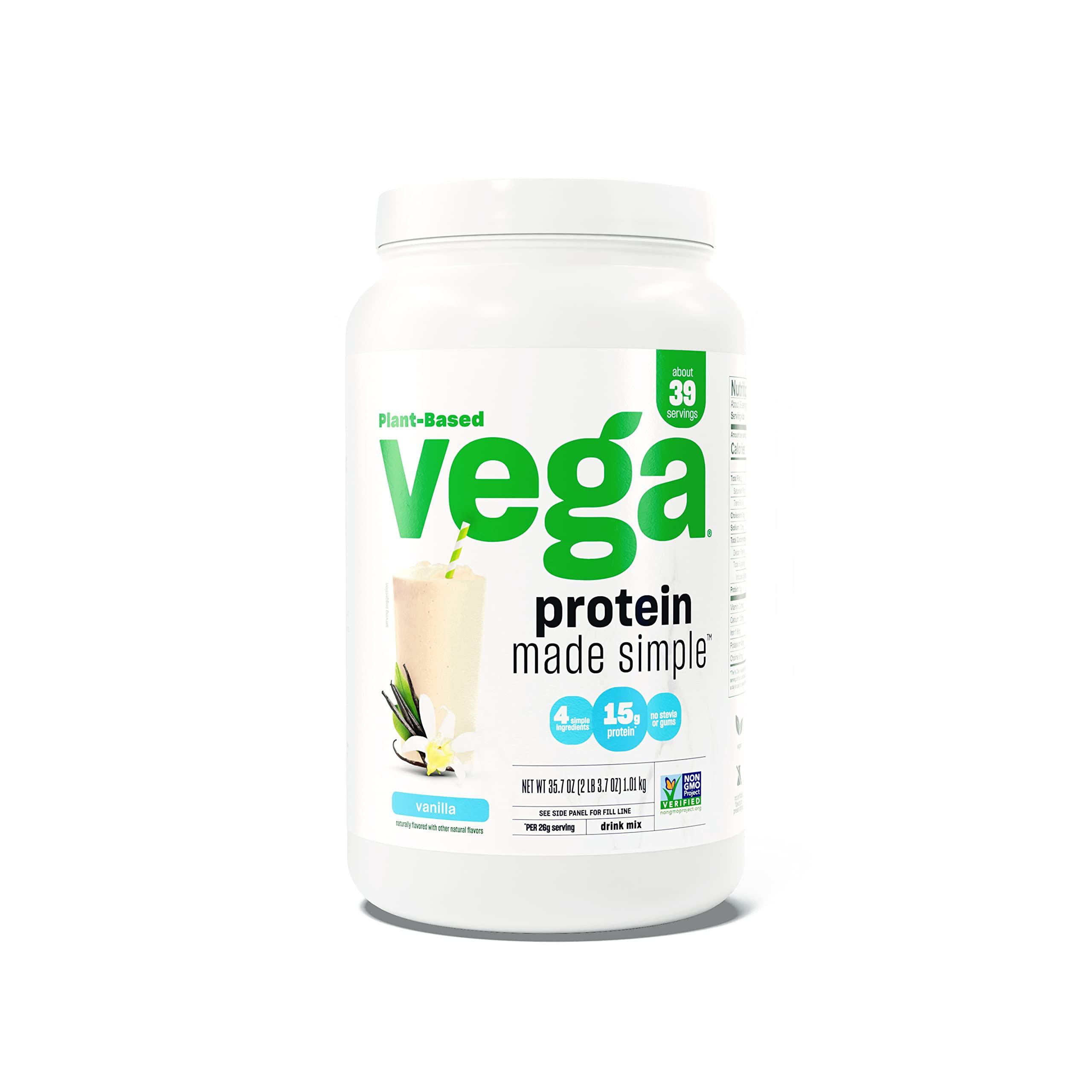 Vega Vega Protein Made Simple Vanilla (39 Servings) Stevia Free Vegan Protein Powder, Plant Based, Healthy, Gluten Free, Pea Protein for Women and Men, 2.2lbs (Pack of 12)