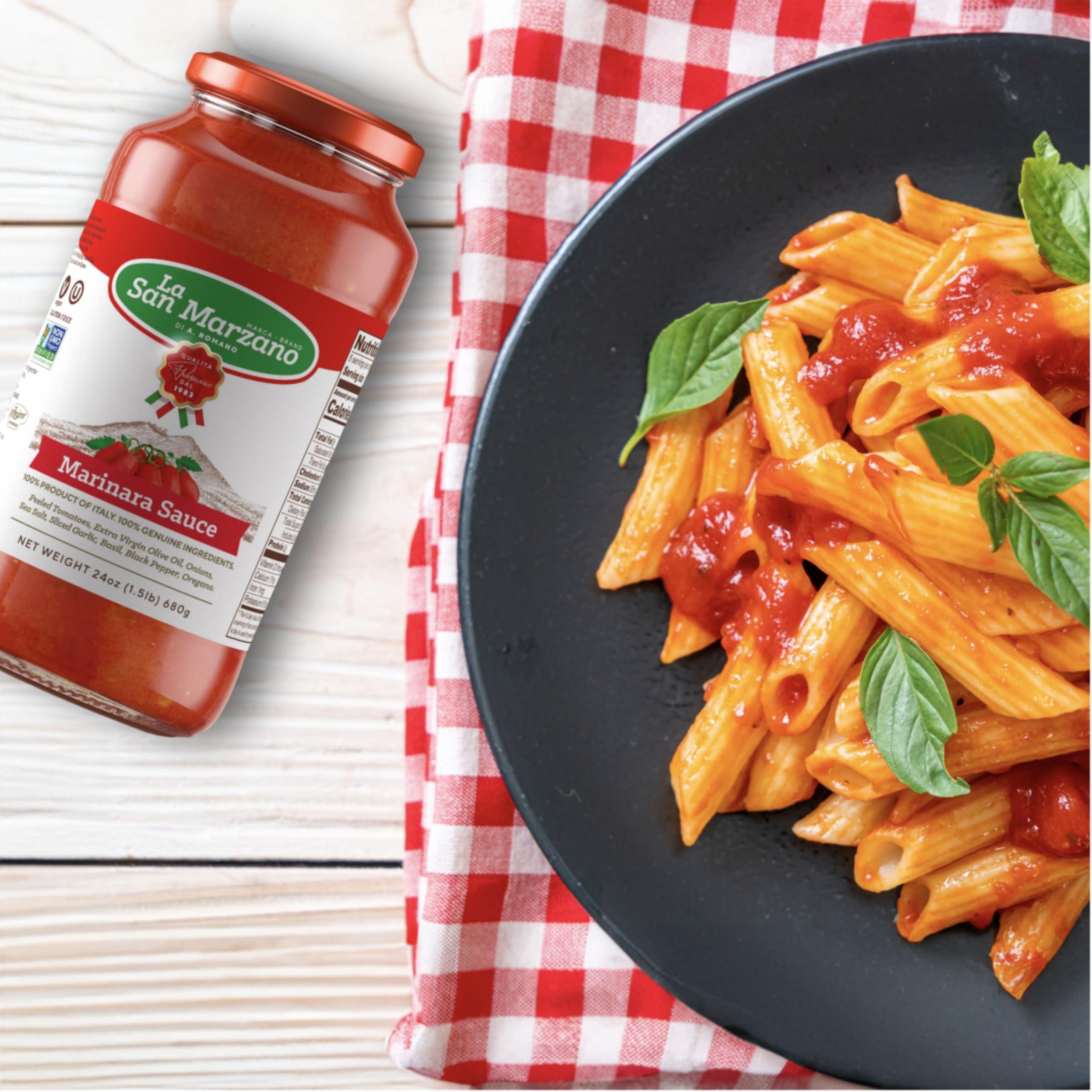 LA SAN MARZANO DI A. ROMANO MARCA BRANDROMANO La San Marzano - Marinara Sauce - Pasta Sauce with 100% Italian Tomatoes Made in Italy - Peeled Tomatoes with Fresh and Natural Ingredients Non GMO Tomatoes, Vegan, Gluten Free, Kosher, Mediterranean Diet 24 Ounce Jar