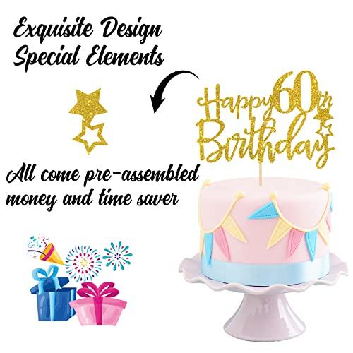 Maicaiffe Gold Glitter Happy 60th Birthday Cake Topper,Hello 60, Cheers to 60 Years,60 & Fabulous Party Decoration