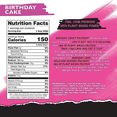 natural ENDURANCE Natural Endurance Protein Chips - Low Carb Chips, High Protein Snack, Vegan Protein with Avocado Oil, 14g Protein Per Bag, Gluten Free, Birthday Cake Flavor - 1.38 oz Bags (Pack of 12)