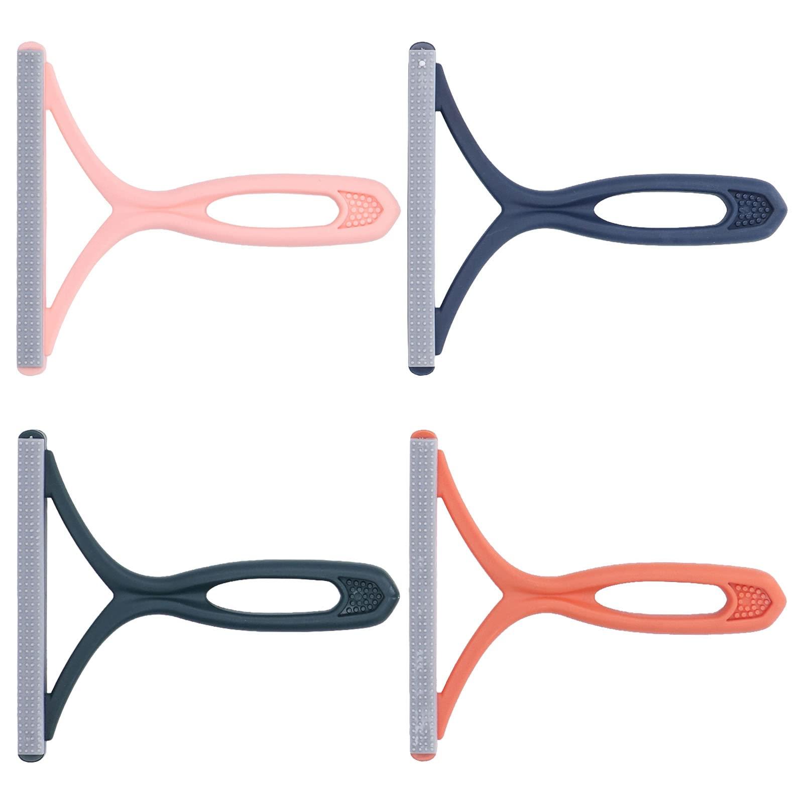 Cyrank Portable Lint Remover,4Pcs Carpet Rake Clothes Fuzz Shaver,Manual Reusable Lint Roller Double Sided Pet Hairball Fluff Removing Shaver