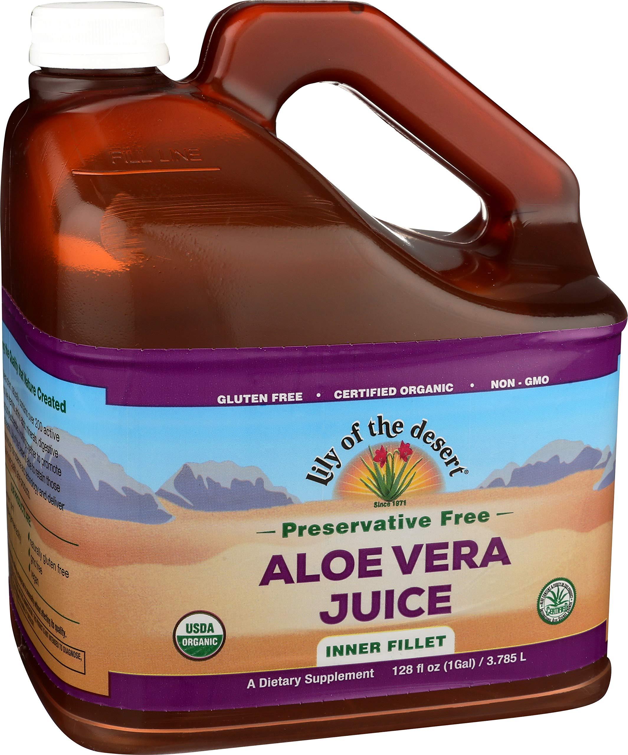 Lily Of The Desert Lily of the Desert Aloe Vera Juice - Organic, Preservative-Free Inner Fillet Aloe Vera Drink with Natural Digestive Enzymes for Gut Health, Stomach Relief, Wellness, Glowing Skin, 128 Fl Oz