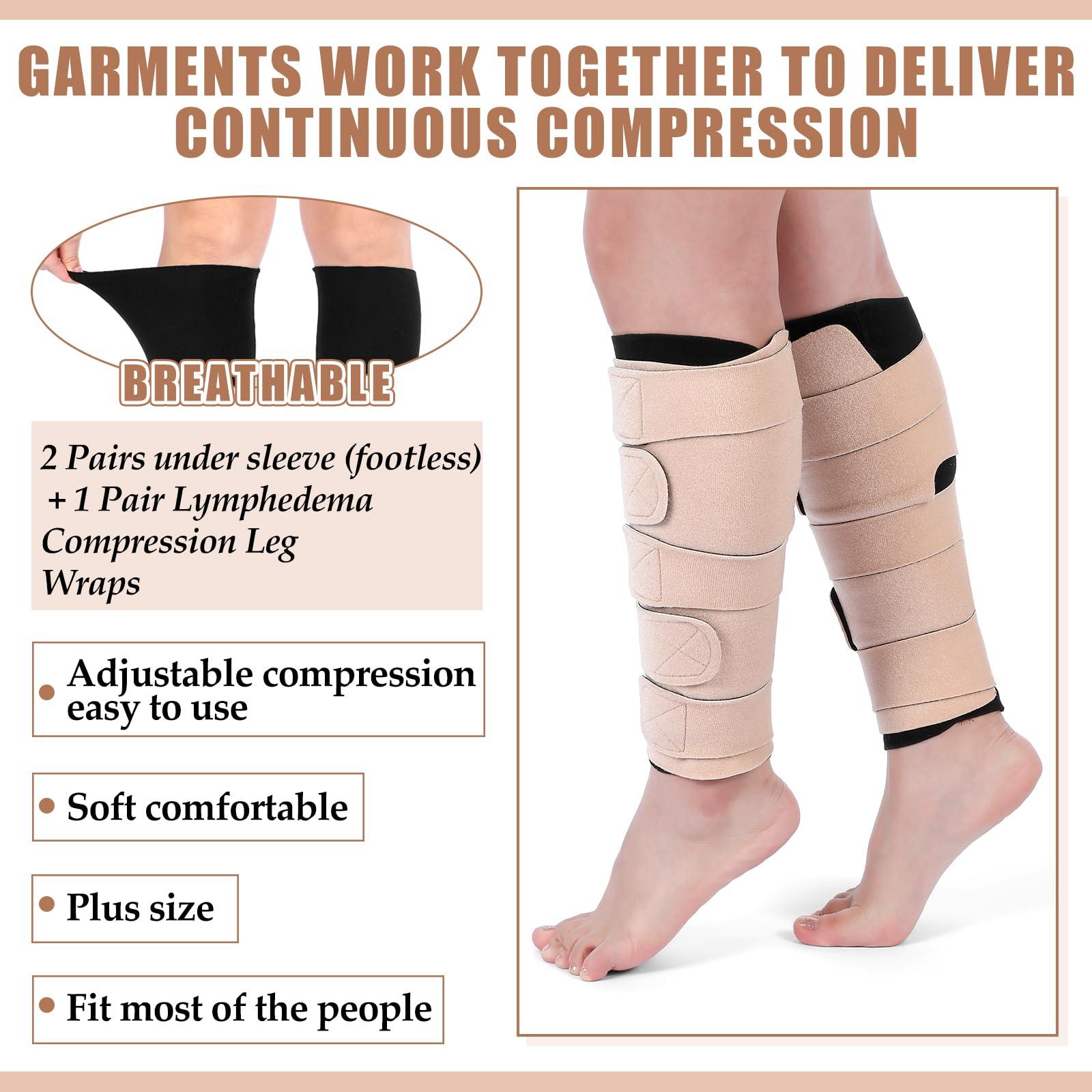 Croknit Croknit 3 Pairs Lymphedema Compression Leg Wraps Adjustable Lower Leg Cover up Medical Shin Splint Wrap for Heaviness Fatigue(Black-complexion Leg Wrap)