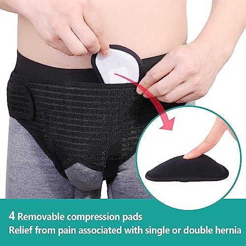 lefeke lefeke Hernia Belts for Men Inguinal, Hernia Support Brace for Groin Pain Relief, Hernia Truss for Bilateral Hernia, Adjustable Waist Guard Left or Right Side (S with 4 Compression Pads)