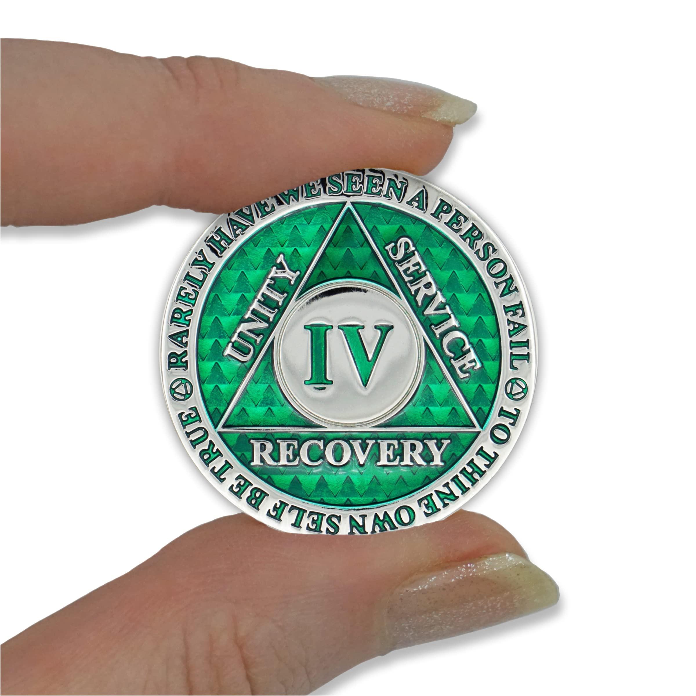 The Token Shop 4 Year Sobriety Coin | Legacy AA Chip | Thick Triplate Recovery Anniversary Token (Green)