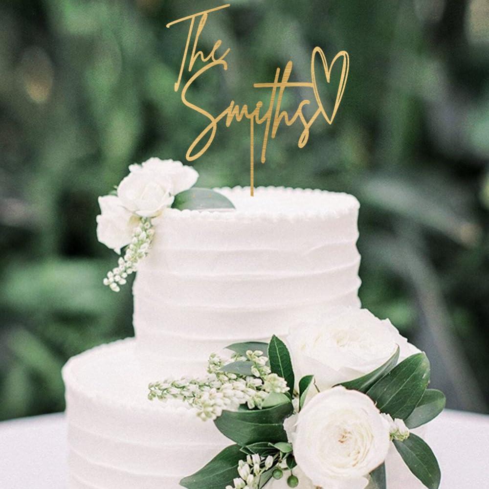 Evamall Personalized Wedding Cake Topper, Wedding Cake Topper With A Heart And A Date, Mr And Mrs Cake Topper, Gold Vintage Cake Toppers, Rustic Wedding Cake Toppers, Monogram Toppers