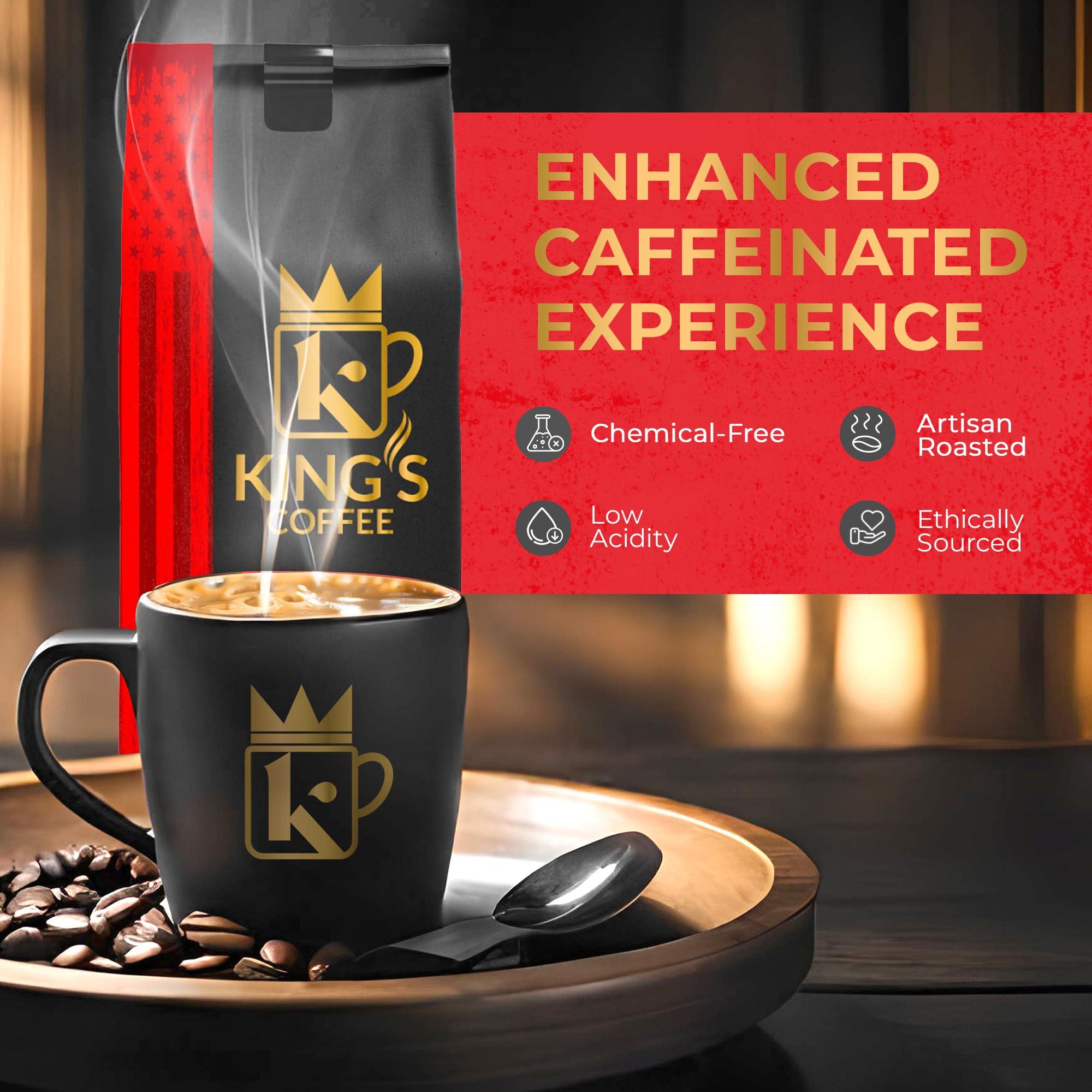 K KING'S COFFEE Kings Coffee - Espresso Coffee, Low Acid Coffee, Whole Bean Coffee, A Signature Blend of Colombian, Honduran, & Ethiopian Coffee, Medium Dark Roast, Non-GMO, Fair Trade, 1 lb