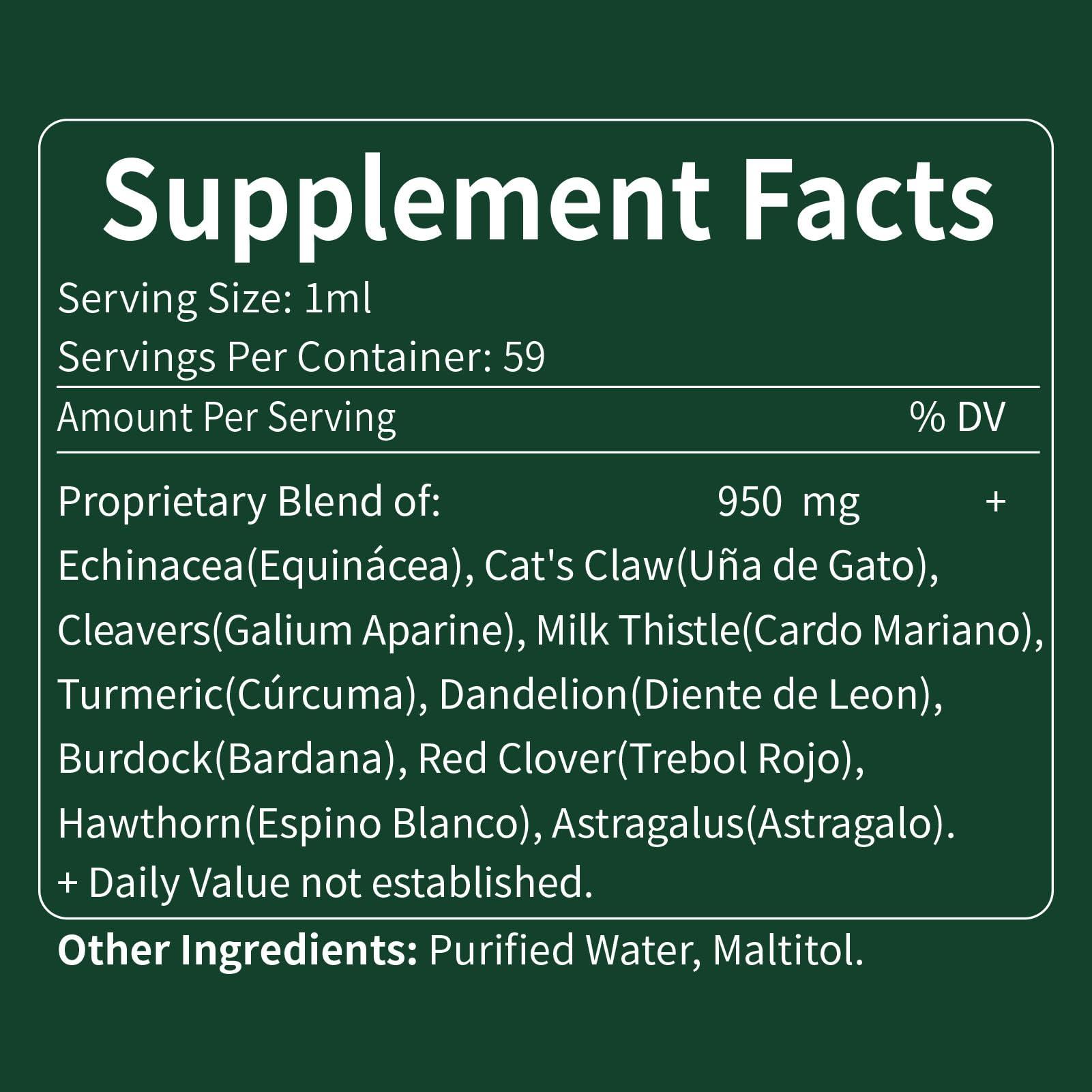 Verdeherb Verdeherb Echinacea Lymphatic Drainage Drops Enhance Lymph System Detox Cleanse, Cleavers, Milk Thistle, Cats Claw, Turmeric, Dandelion, Burdock, Astragalus Immune Support Supplement. 4oz