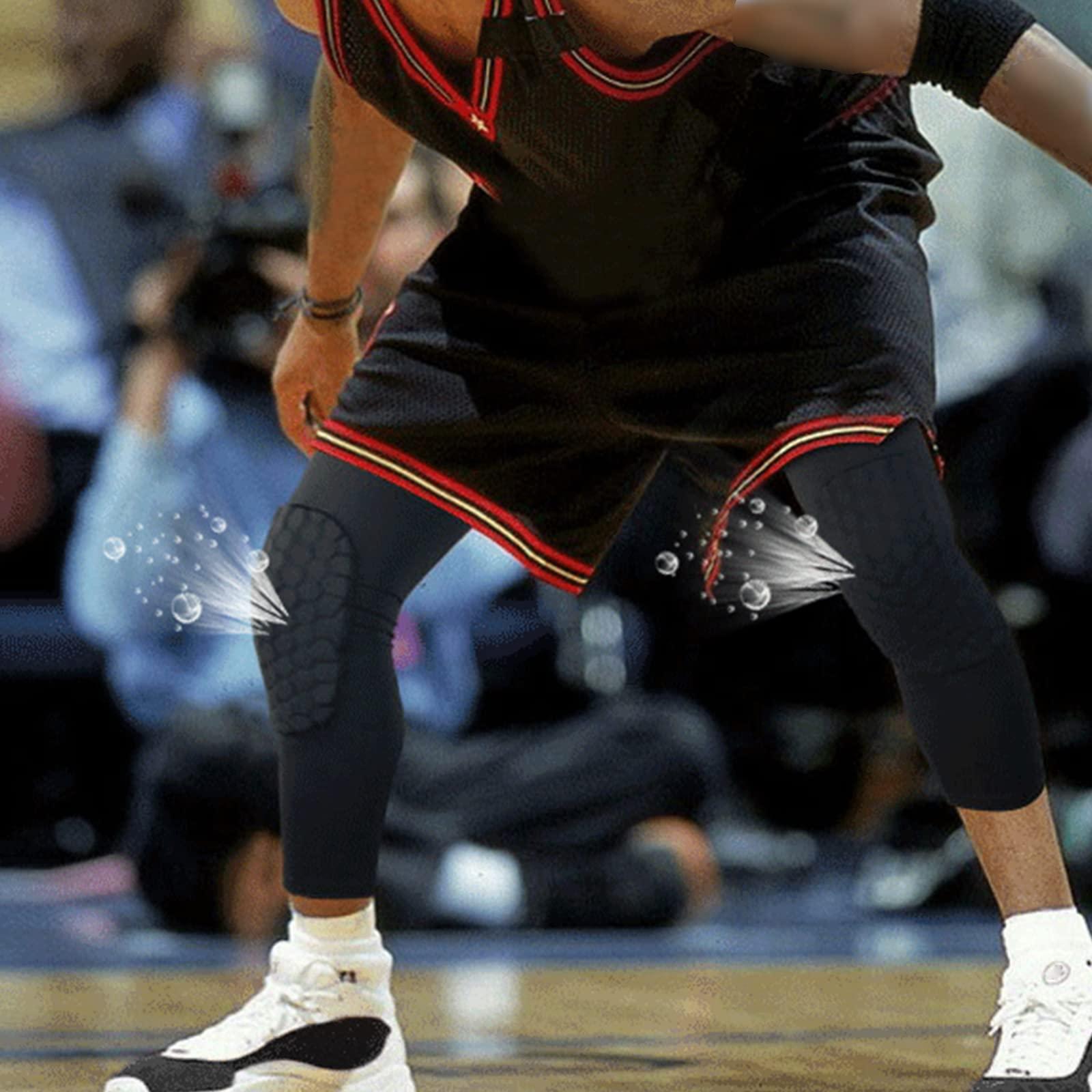 Laiiqi Compression Knee Pads Leg Sleeve, Hex Knee Pads for Basketball Honeycomb Anti Collision Knee Pads Long Kneepads Non-Slip Football Knee Pads for Youth Adult (A Pair Black/M)