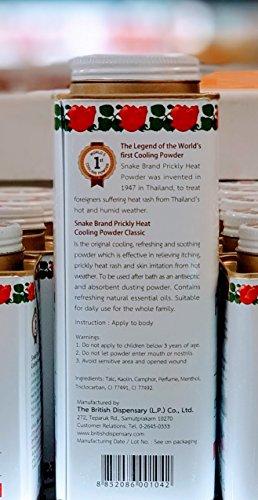 Snake Brand WHOLESALE Prickly Heat Powder Snake Brand (280 Gram) Original Cool Body Powder for Sport Summer Hot Weather Bulk Pack of 10
