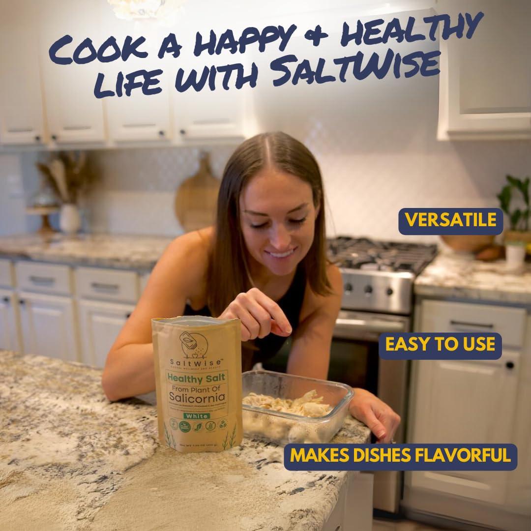 SaltWise SaltWise Low Sodium Salt Substitute, Plant Based Mineral Salt, Salicornia White Salt, Kosher, 100% Natural, No Additives (7.05 Oz / 200g)