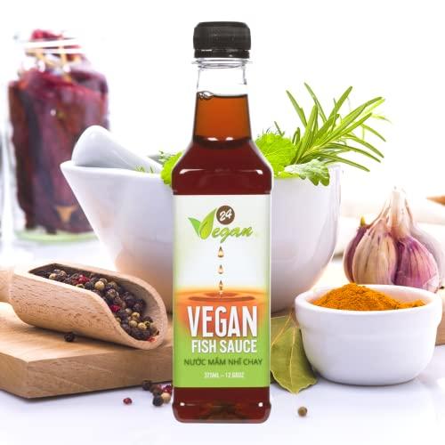 24Vegan 24Vegan Fish Sauces Premium Plant-Based Seasoning Sauce, All-Purpose Instant Flavor Boost, Gluten Free Fish Sauce, Gluten Free Soy Sauce, Vegetarian Asian Sauces, Vegetable Umami Flavor, Dressings and Marinades for a Sweet, Tangy and Spicy Flavor 12.
