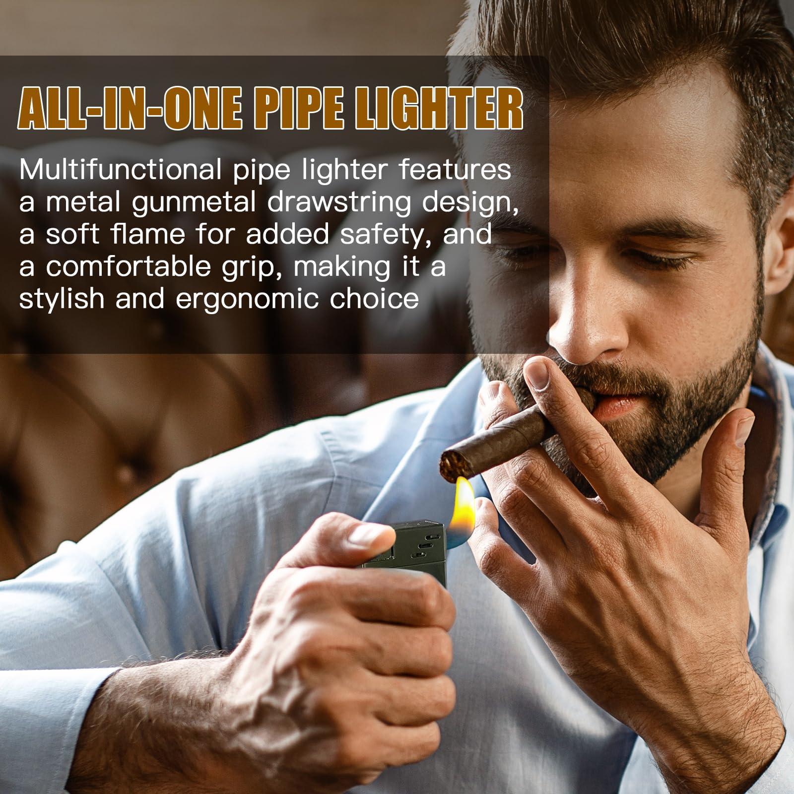 LIHTUN LIHTUN Pipe Lighter with Pipes Stand, Refillable Butane Lighters with Stainless Steels 3 Pipe Tools Cleaner, 5 in 1 Soft Flame Lighter, Portable Pipe Lighters for Outdoor Indoor with Gift Box