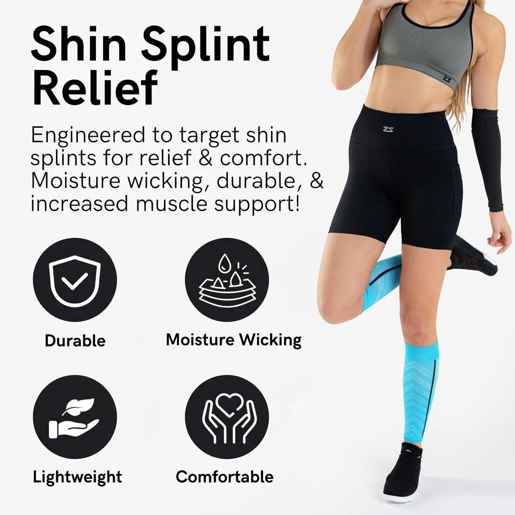 Zensah Zensah Featherweight Compression Leg Sleeves - Relieve Shin Splints, Calf Strains (Charcoal/Blue, Medium)