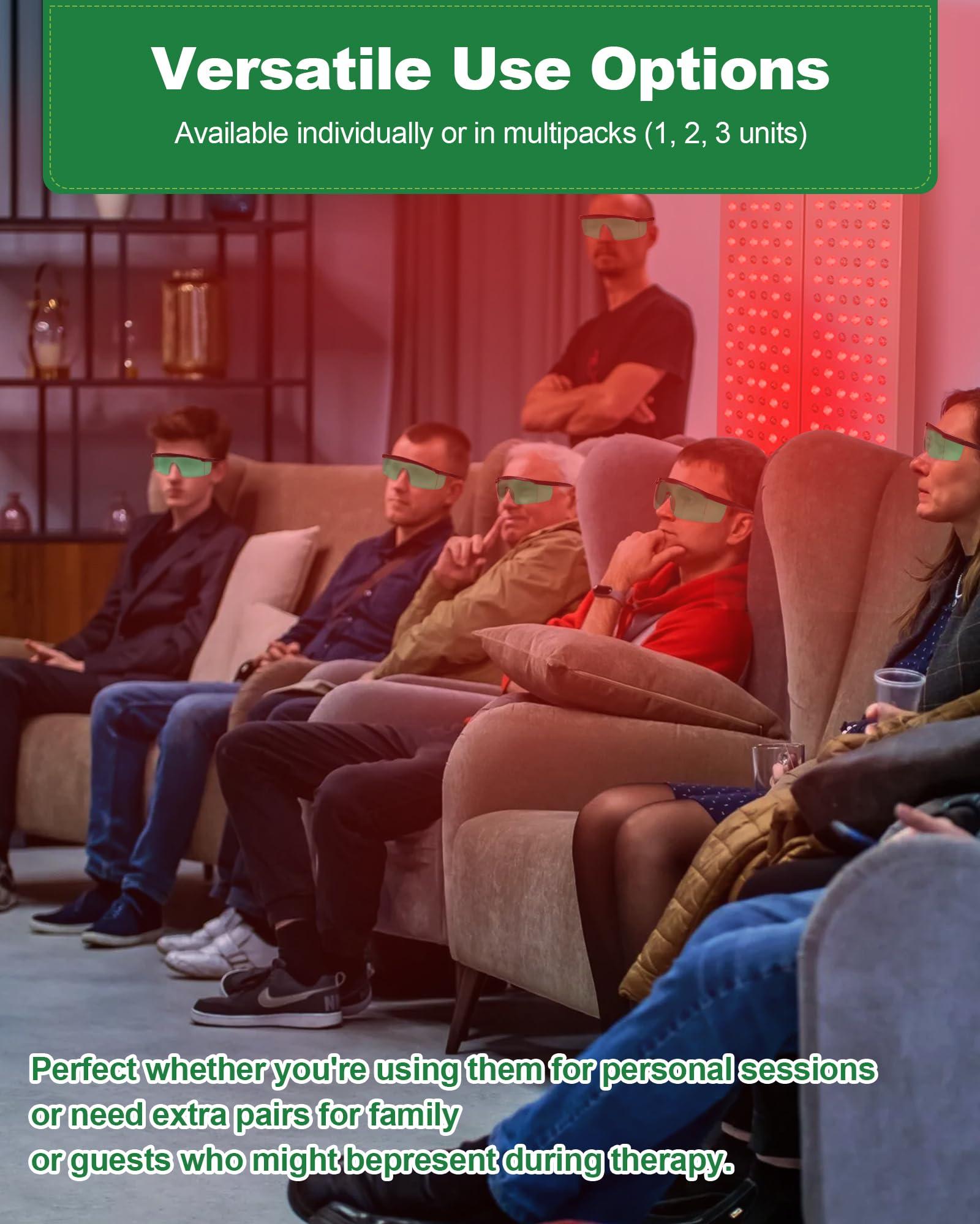 LIGHTMEUP Red Light Therapy Glasses, See-Through Eye Protection for Red Infrared 200-2000nm Full-Coverage Design Adjustable Fit Transparent Green Lenses for Phone & TV Use During Therapy Sessions Pack of 2
