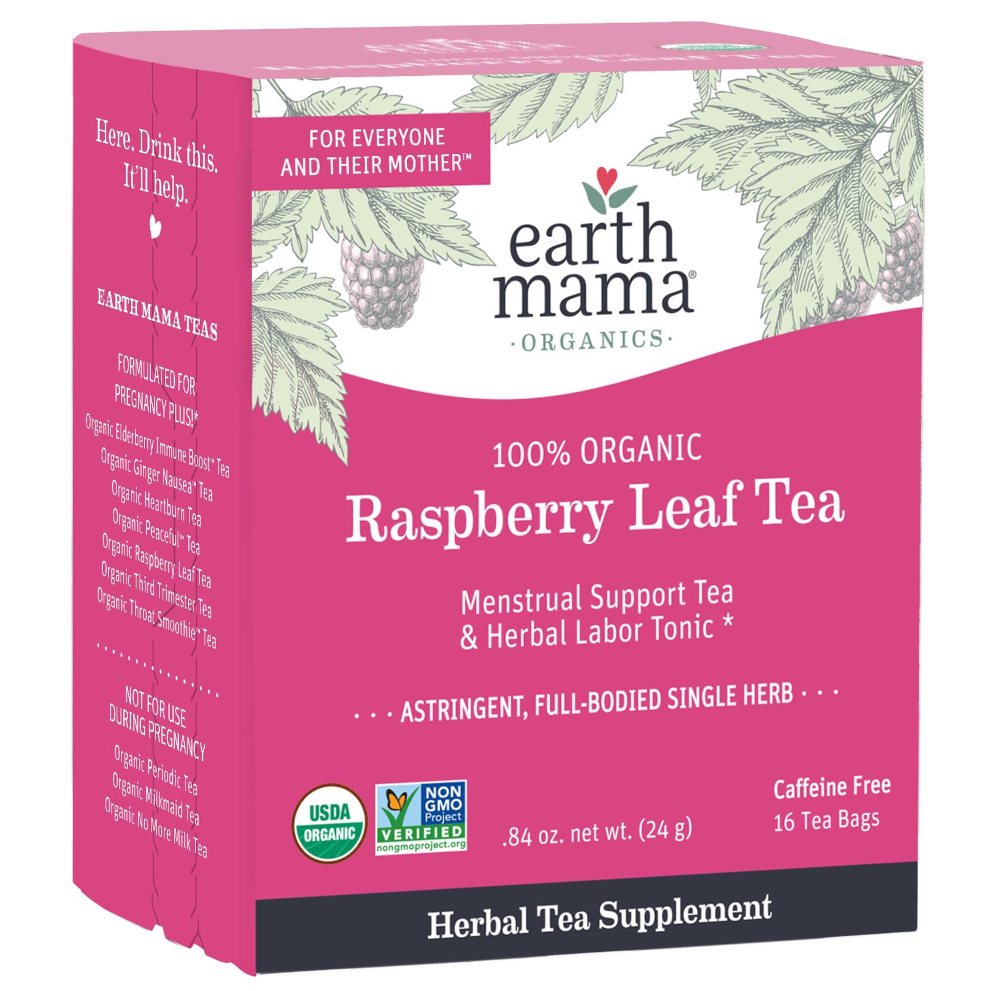 Earth Mama Earth Mama Organic Raspberry Leaf Tea Bags | Labor Tonic & Menstrual Support Herbal Tea, Red Raspberry Leaf Tea for Pregnancy & Postpartum Care Recovery, Caffeine Free Tea, Non GMO, (16 Teabags)