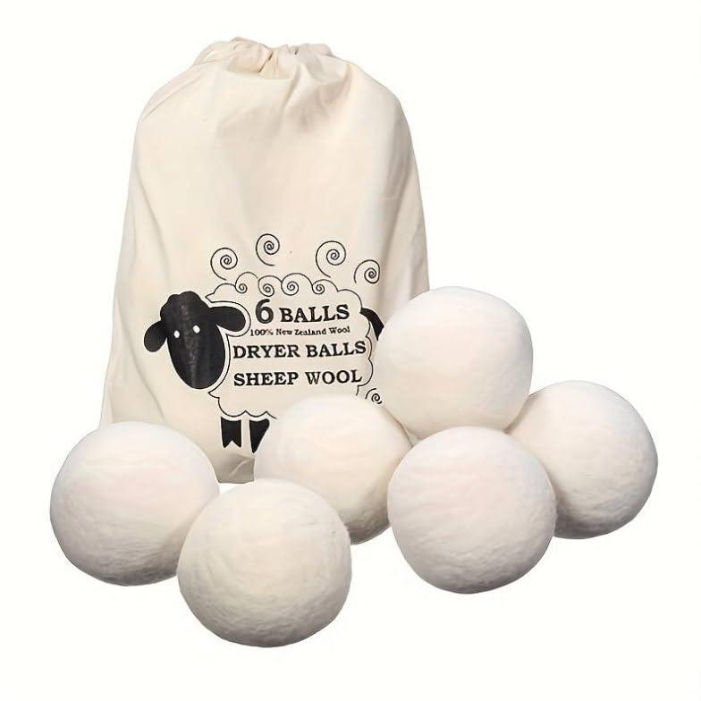 B0CMN1GKHV Wool Dryer Ball 100% Organic Wool from New Zealand. Natural Fabric Softener, Reusable, Reduces Clothing Wrinkles ans Saves Drying Time (Pack of 6)