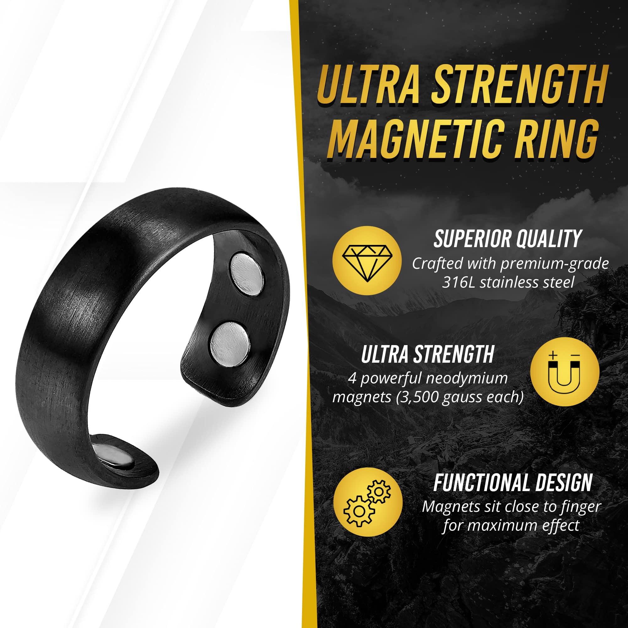 MagnetRX MagnetRX Magnetic Ring - Elegant Stainless Steel Ring - Magnet Rings for Men (Black | Size: 10)