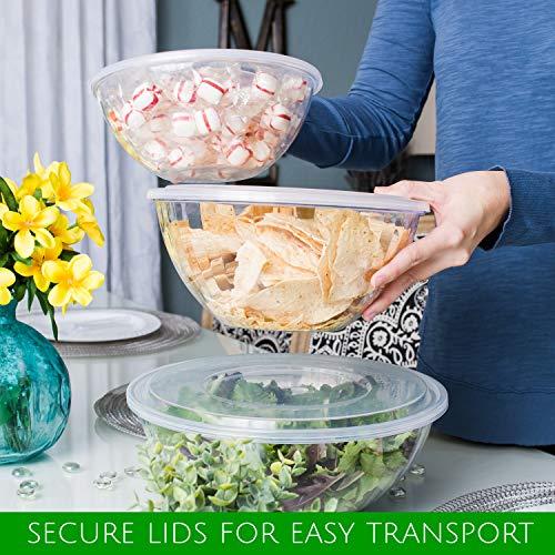 PLASTICPRO PLASTICPRO Disposable Round Crystal Clear Serving Bowls With Lids Party Snack or Salad Bowl, Plastic Clear Chip Bowls, Party Snack Bowls, Candy Dish, Salad (2, 96 OUNCE)