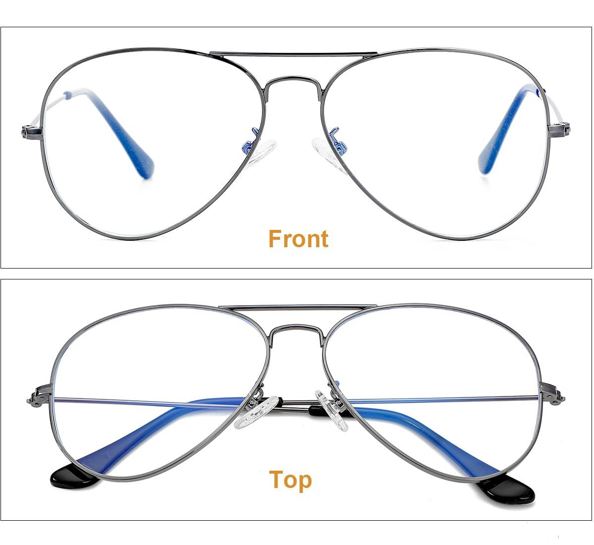 Gleyemor Classic Aviator Blue Light Glasses for Women Men, Metal Frame Clear Lens Eyeglasses (Gunmetal)