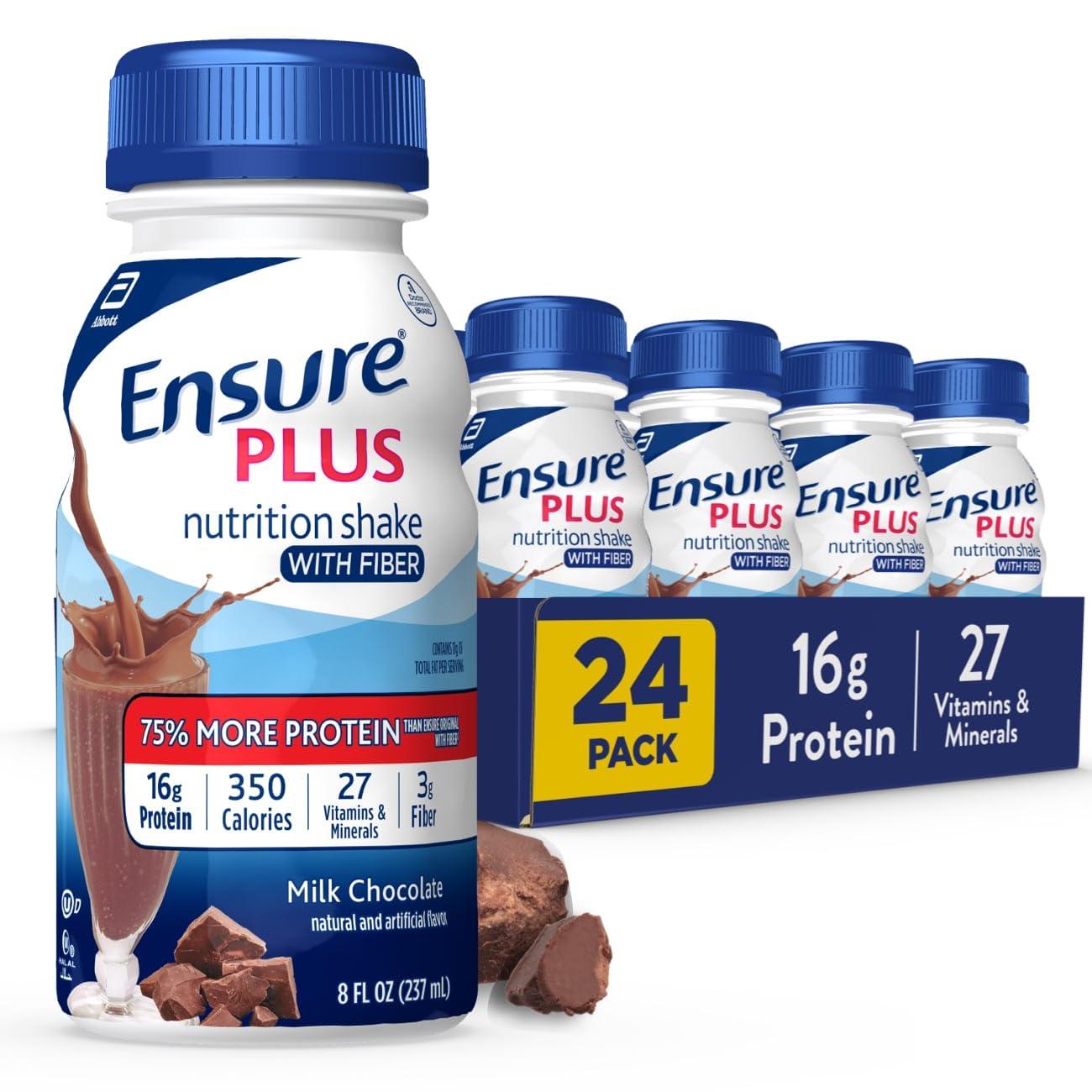 Ensure Plus Ensure Plus Nutrition Shake With Fiber, 16 Grams of Protein, Meal Replacement Liquid, Milk Chocolate, 8 Fl Oz & Liquid Nutrition Shake with Fiber, 16 Grams of Protein, Vanilla, 8 Fl Oz Bottle