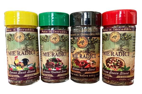 Mie Radici Mie Radici Variety Pack of Spices Blends - Fresh Dried Herbs - No Salt or Chemicals Added - Comes in Various Flavors | Original Sicilian Spice, Award Winning Pizza Blend, Sicilian Meatball Blend (Lemon Basil + Meatball + Sicilian + Pizza Sauce)