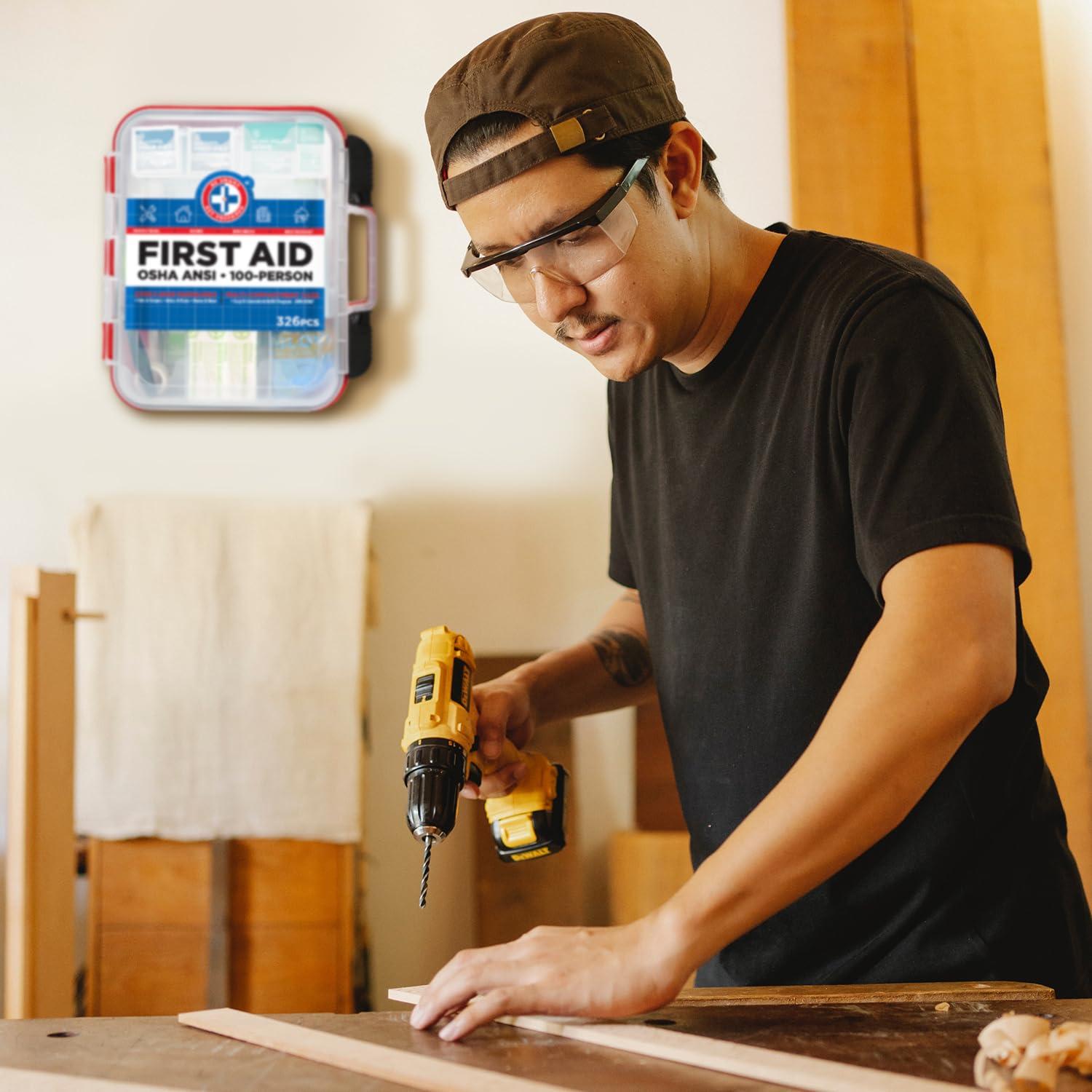 Be Smart Get Prepared Be Smart Get Prepared First Aid Kit Hard Red Case 326 Pieces Exceeds OSHA ANSI Guidelines 100 People. Office, Home, Car, School, Emergency, Survival, Camping, Hunting and Sports, FSA / HSA Approved