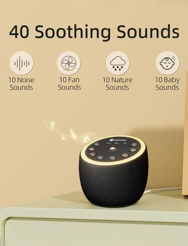 Hotmoon Sleep Sound Machine White Noise Machine 40 Non Looping Sounds 8 Night Light Colors 4 Timers 32 Adjustable Volume Memory Function Brown Noise Sounds Machine for Baby Kids Adult Plug-in, Black