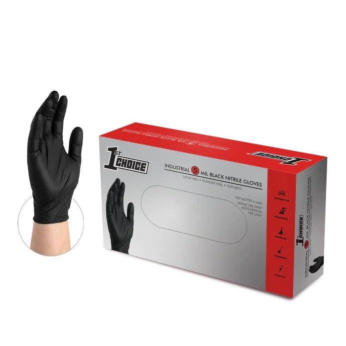 1st Choice 1st Choice Black Gloves Disposable Latex Free - Nitrile Gloves Medium Black Gloves Gloves for Cooking - 5 mil, Box of 100