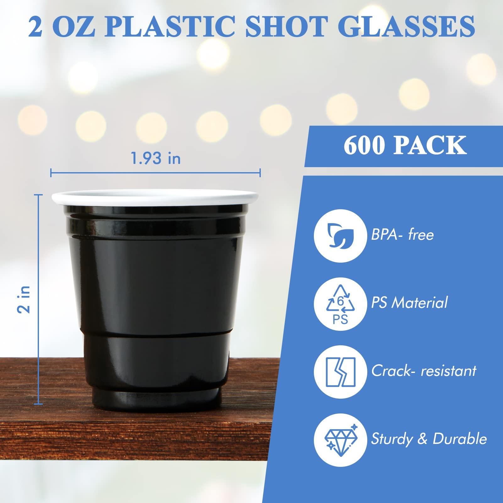 Lilymicky Lilymicky 600 PACK 2 oz Plastic Shot Glasses, Mini Black Disposable Shot Cups for Parties, Carnivals, and Any Events