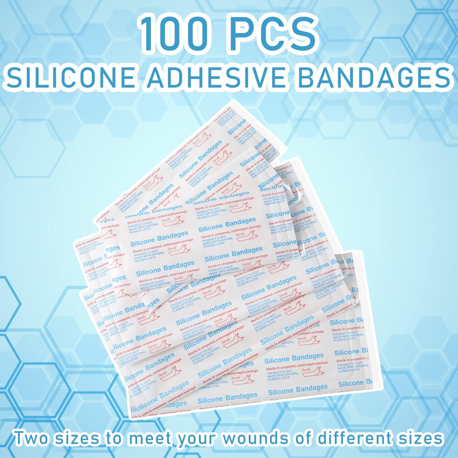 Funtery Funtery 100 Pcs Silicone Adhesive Bandages Bulk Sensitive Skin Bandages Painless Removal Silicone Bandages for Sensitive Fragile Skin Elderly Painless Removal Delicate Sensitive Skin