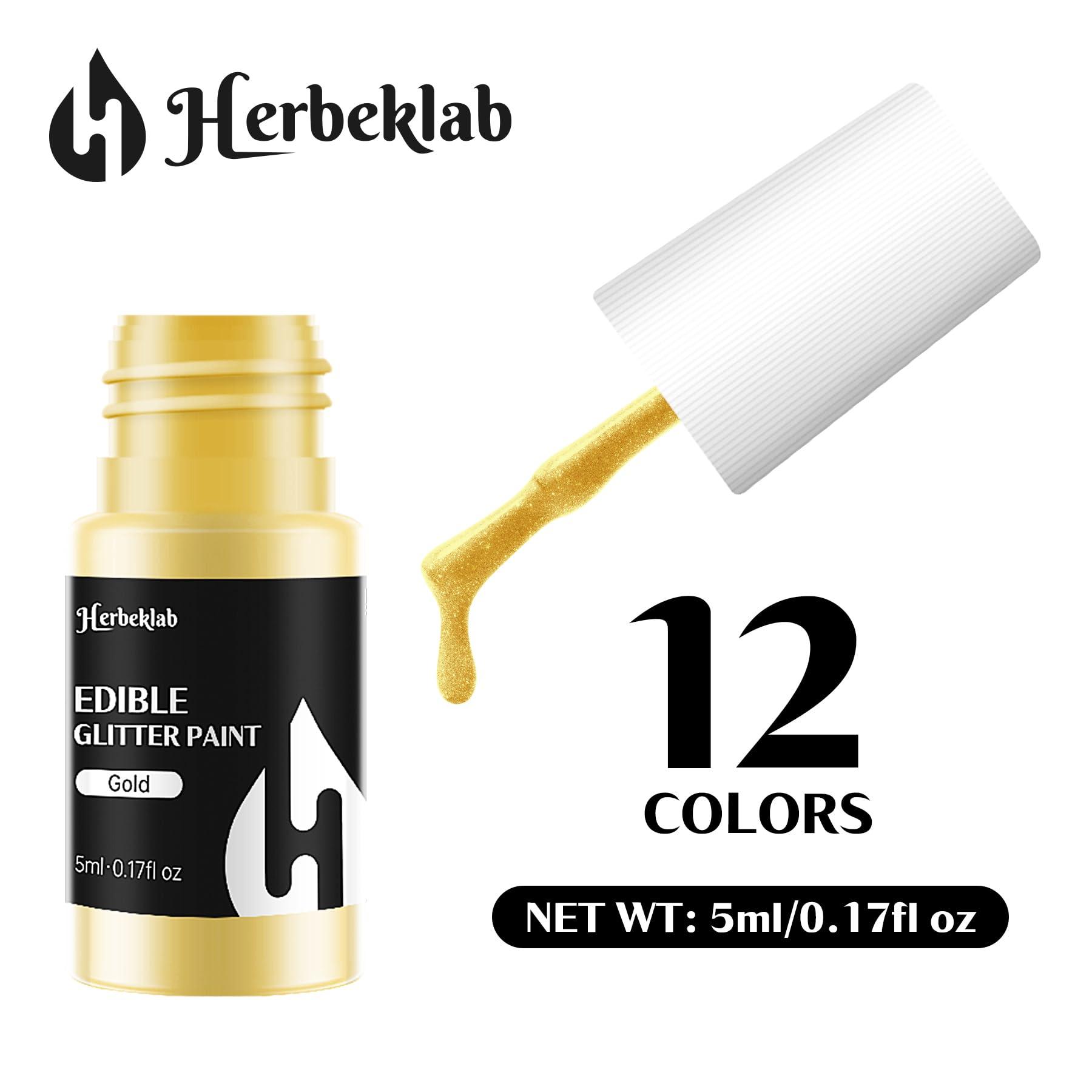 Herbeklab Edible Paint 12 Colors Edible Glitter Paint Metallic Cake Paint Shiny Food Paint for Cake Decorating Cookies Fondant Edible Art Decorative Icing Paint, 5ml / bottle