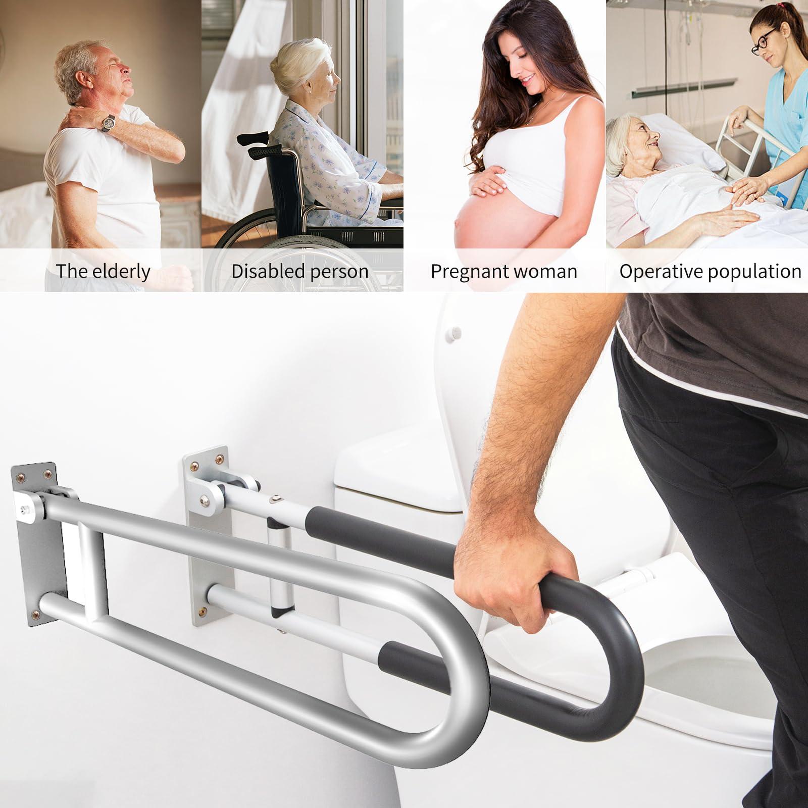 DITOSH 28 Inch Toilet Grab Bar Flip Up Aluminum Handicap Rails Grab Bars Load Capacity of 100 kg/220 lbs Toilet Rail Bathroom U Shaped and Wall Mount Safety for Pregnant Injured Patients 28 in Silver