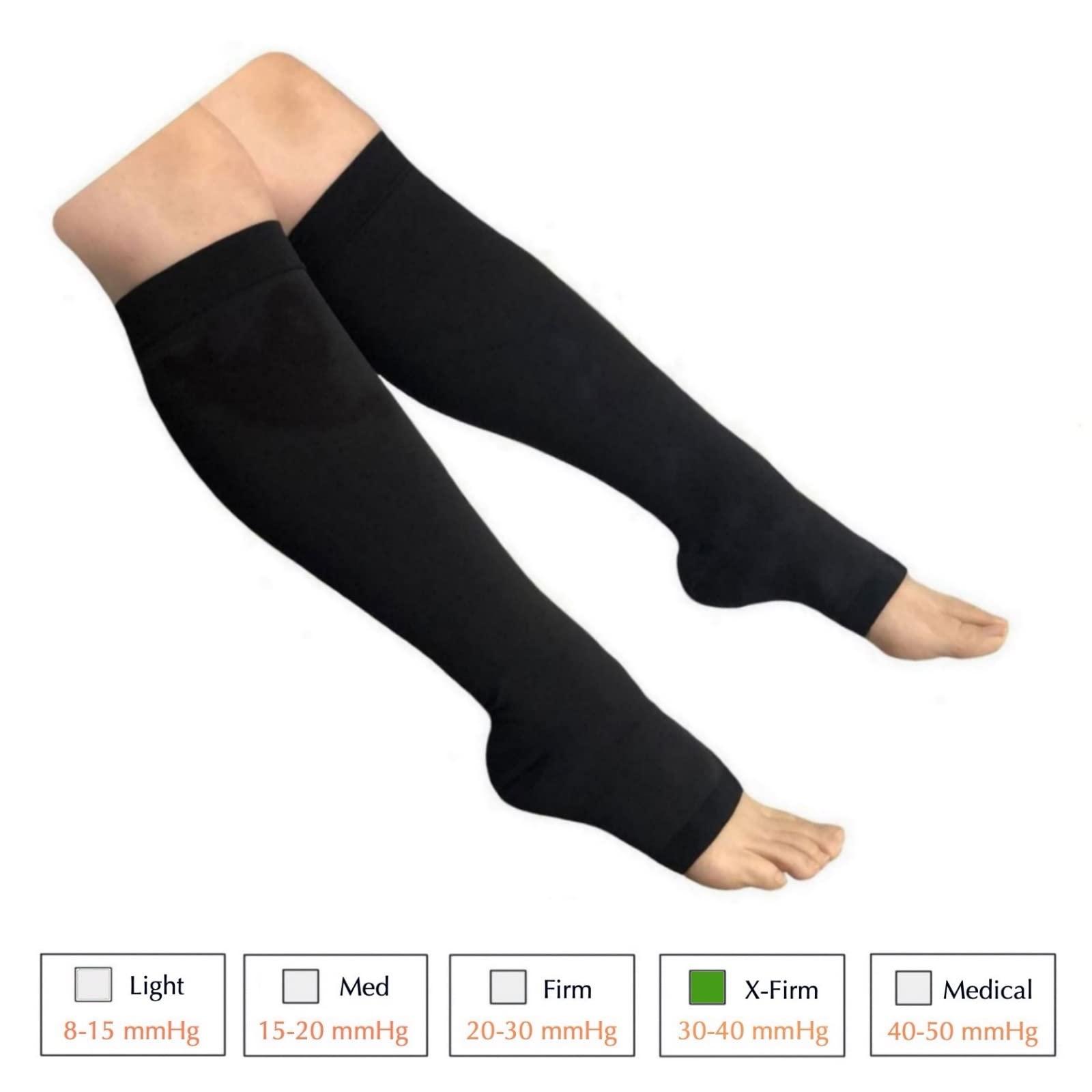HealthyNees HealthyNees Open Toe 30-40 mmHg Extra Firm Compression Severe Edema Lymphedema Varicose Veins Leg Swelling Wide Plus Sock Calf Support (Black, 5XL)