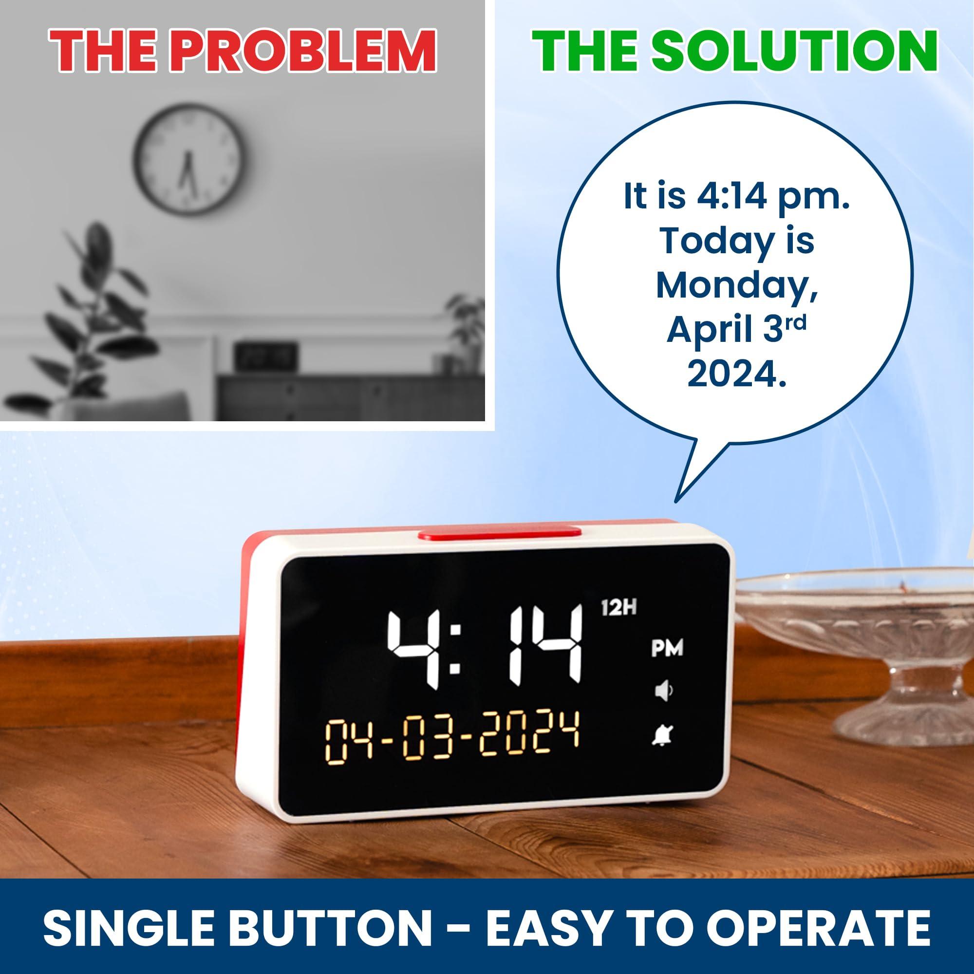 Top Life Talking Clock - Extra Loud Time and Date - for Elderly, Dementia, Hearing or Visually Impaired Seniors - Easy to Use Speaking Clock - Clear Neutral Male Voice