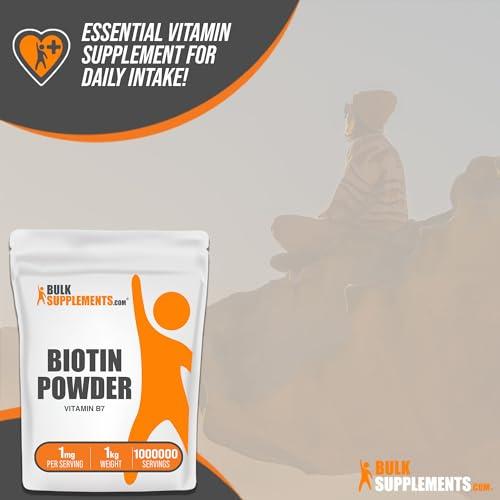 BulkSupplements BulkSupplements.com Pure Biotin Powder - as Vitamin B7, Biotin Supplement, Biotin Vitamins for Hair, Skin and Nails - Gluten Free, 1mg per Serving, 1kg (2.2 lbs) (Pack of 1)