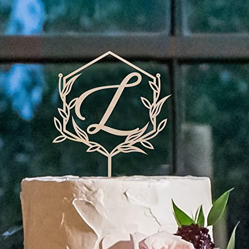 Vinisong Vinisong Personalized Initials Cake Topper Wreath Letter L Cake Topper Wood Monogram Cake Topper Rustic Wedding Cake Topper Birthday Cake Decoration(Design 03,L)
