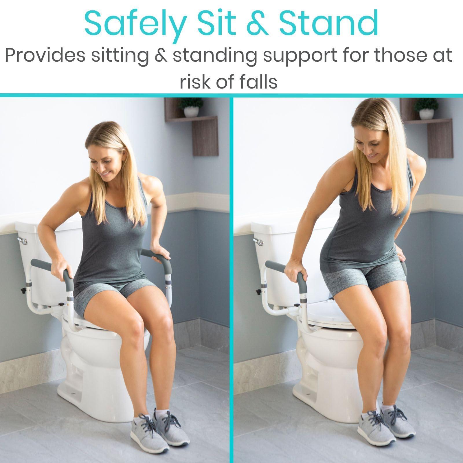 Vive Vive Toilet Safety Rail - Adjustable Grab Bar - Compact Support Frame with Handrail for Bathroom Toilet Seat - Easy Installation for Handicap Senior Bariatrics, Elderly Balance - Padded Hand Armrest